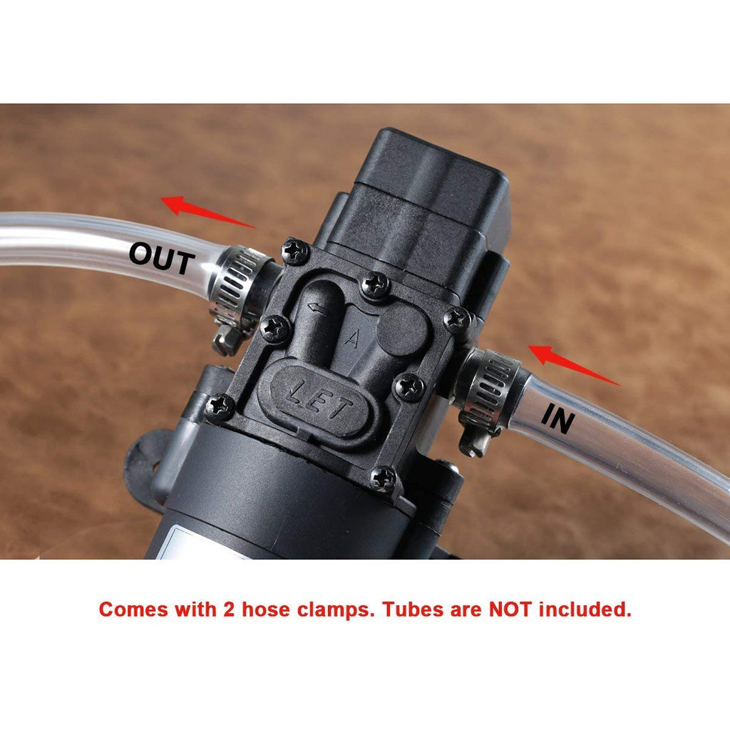bayite 12V DC Water Transfer Pump with 2 Hose Clamps 12 Volt Diaphragm Pump Self Priming Sprayer Pump with Pressure Switch 4.5 L/Min 1.2 GPM 80 PSI for Weed ATV Marine Boat