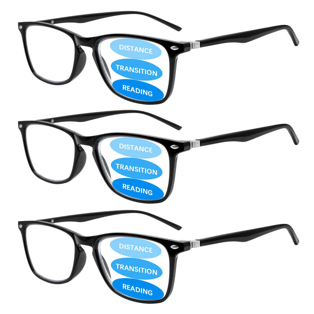Sumkyle 3 Pack Progressive Multifocus Reading Glasses for Men Women Blue Light Blocking Spring Hinges Computer Readers (3 Black,1.50)