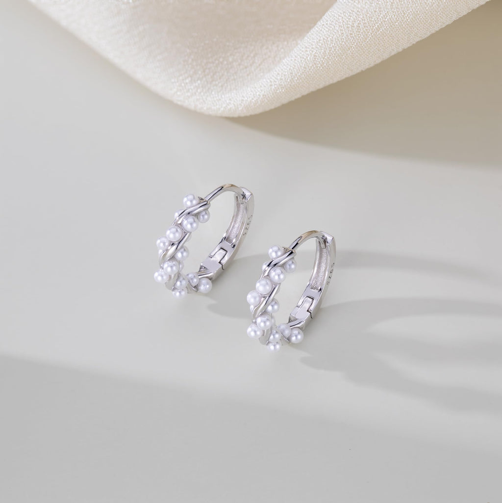 SLUYNZ 925 Sterling Silver Pearls Twist Hoop Earrings for Women Teen Girls Pearls Hoop Earrings Wedding Bridal Earrings (A-SILVER)