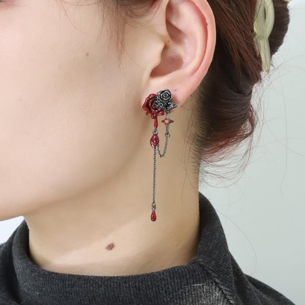 Gothic personality Red rose earrings Fashion long tassel earrings for women M3626