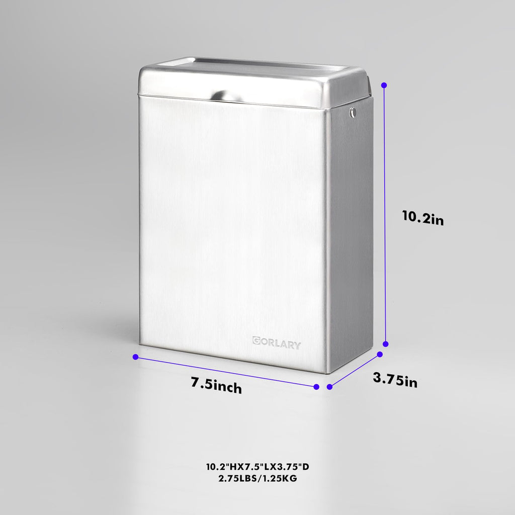 Gorlary Wall Mounted Sanitary Napkin Receptacle Tampon Holder, Silver