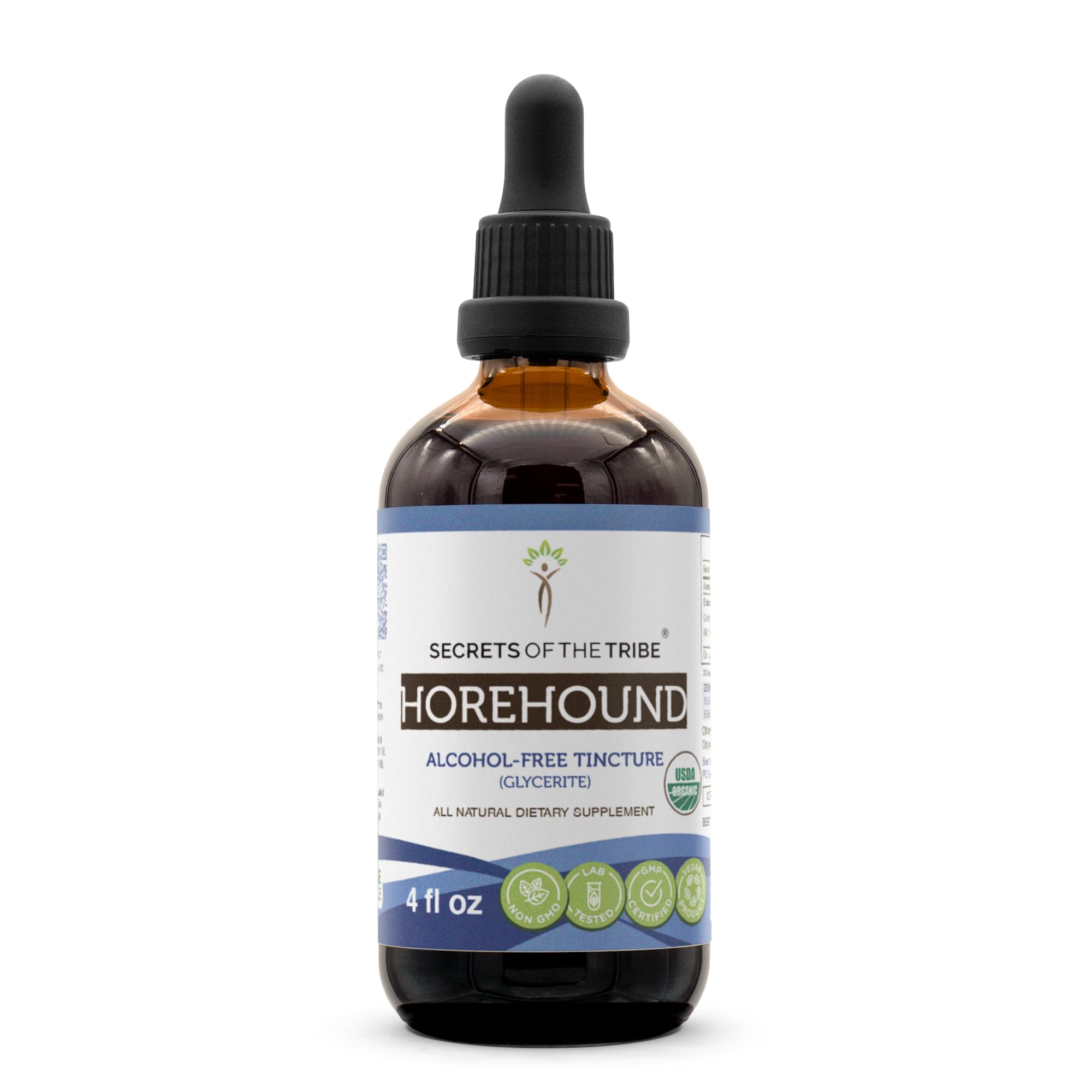 Secrets of the Tribe Horehound USDA Organic Tincture | Alcohol-Free Extract, High-Potency Herbal Drops | Made from 100% Certified Organic Horehound (Marrubium vulgare) Dried Herb 4 oz