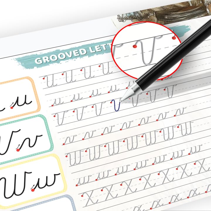 Grooved Cursive Handwriting Workbook by Graceful By Design - Magic Reusable Grooved Handwriting Practice for Kids and Cursive Workbook for Kids Ages 8-12