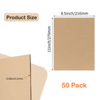 Calenzana 50 Pack 8.5x11 Inch Brown Corrugated Cardboard Sheets Flat Cardboard Sheets for Packing Mailing Dividers and DIY Crafts