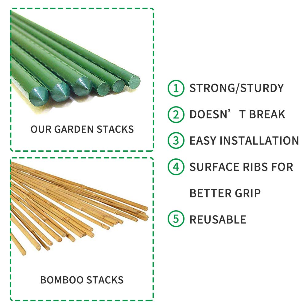 G-LEAF Garden Stakes 4 ft Plastic Coated Steel Tube Sturdy Metal Plant Sticks for Tomato,Cucumber,Bean,Tree,Pack of 50
