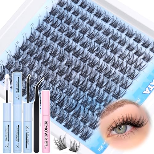 Natural Lash Extension Kit Wispy Lash Clusters Kit Lashes Clusters C Curl Cluster Eyelash Extension DIY Cluster Lashes with Lash Bond Seal Lash Glue Remover Lash Tweezers Individual Lashes