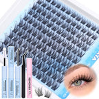 Natural Lash Extension Kit Wispy Lash Clusters Kit Lashes Clusters C Curl Cluster Eyelash Extension DIY Cluster Lashes with Lash Bond Seal Lash Glue Remover Lash Tweezers Individual Lashes