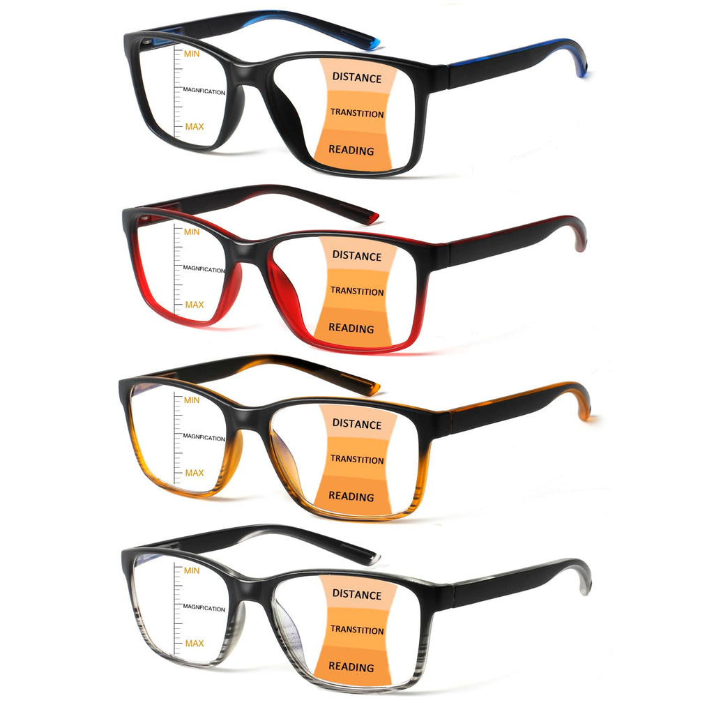 VisiWell 4 Pack Progressive Multifocus Reading Glasses Blue Light Blocking Readers for Men Women with Spring Hinge (4 Mix Color, 1.75, x)