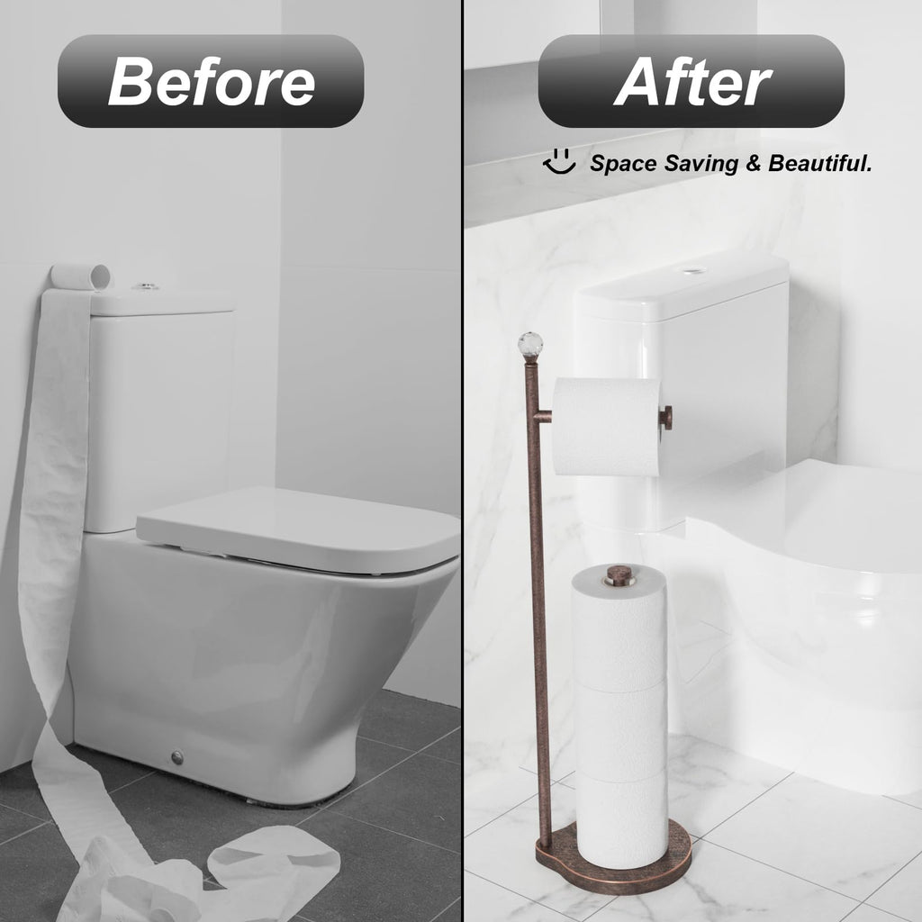 KASUNTO Toilet Paper Holder for Bathroom, Heavy Weighted Metal Free Standing Toilet Paper Storage with Crystal Ball, Toilet Paper Stand for Bathroom Accessories, Oil Rubbed Bronze [Holds MEGA Rolls]