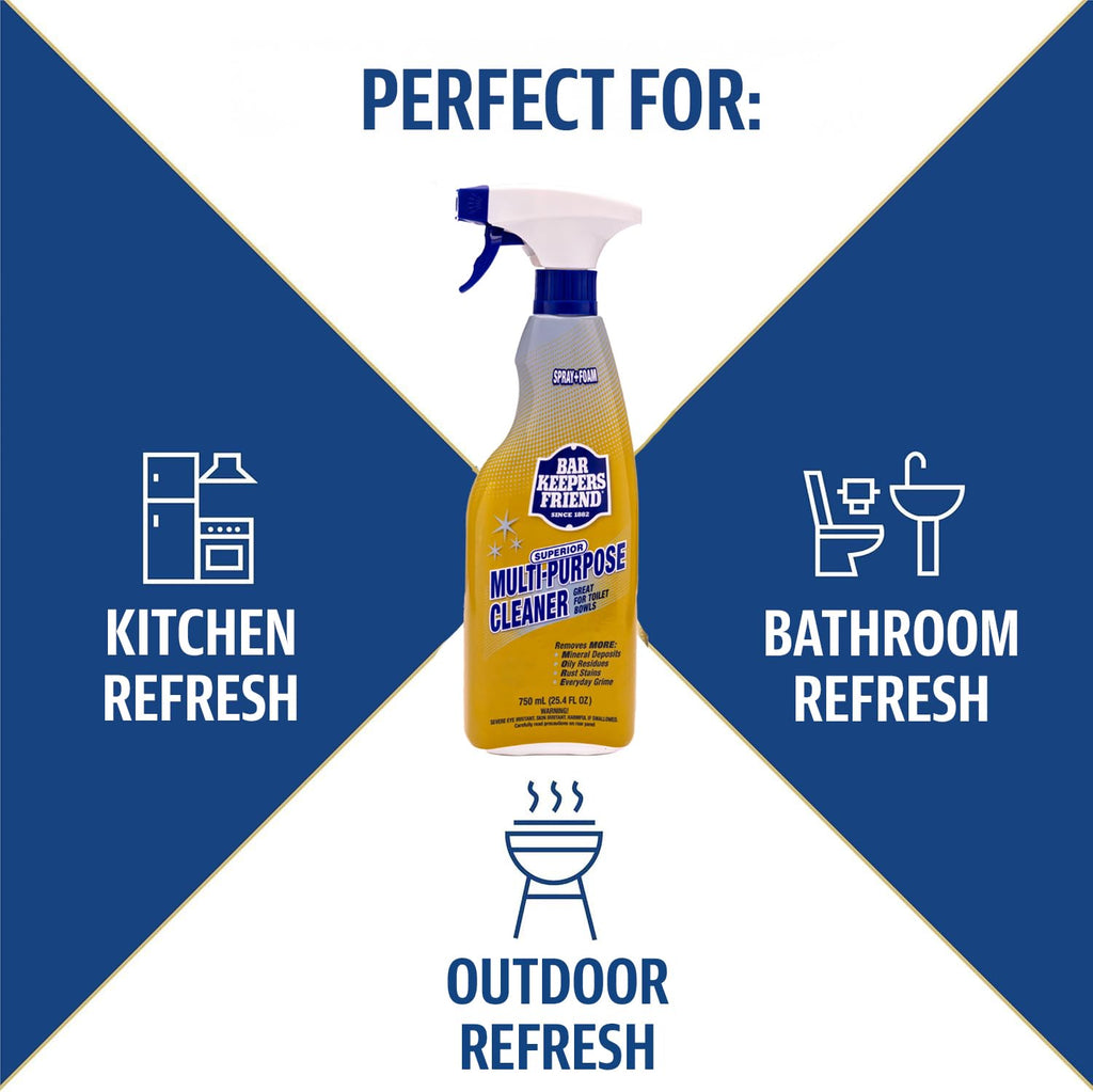 Bar Keepers Friend Soft Cleanser (26 oz) MORE Spray + Foam (25.4 oz) Multipurpose Cleaner Bundle, Stain & Rust Remover for Multi Surface Bathroom, Kitchen & Outdoor Cleaning