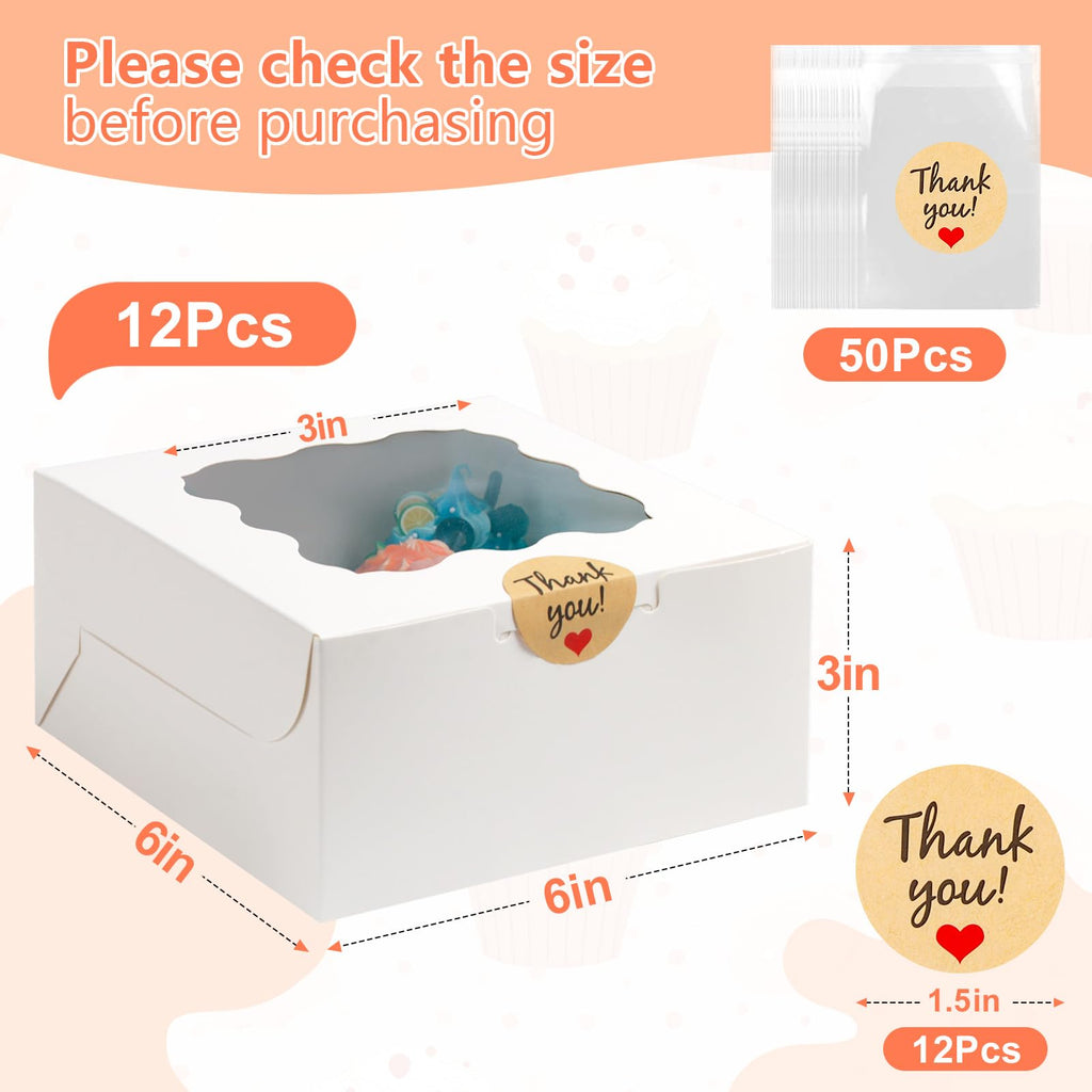 ZYFOTZUN 12 Pcs Cookie Boxes with Window, 6x6x3 inches, for Dessert Pastry