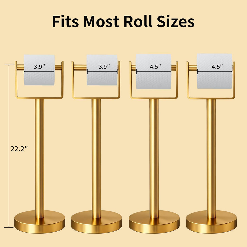 YUMORE Toilet Paper Holder Free Standing, Stainless Steel Toilet Paper Stand, Weighted Base Floor Tissue Roll Holder for Bathroom,Gold 200UP