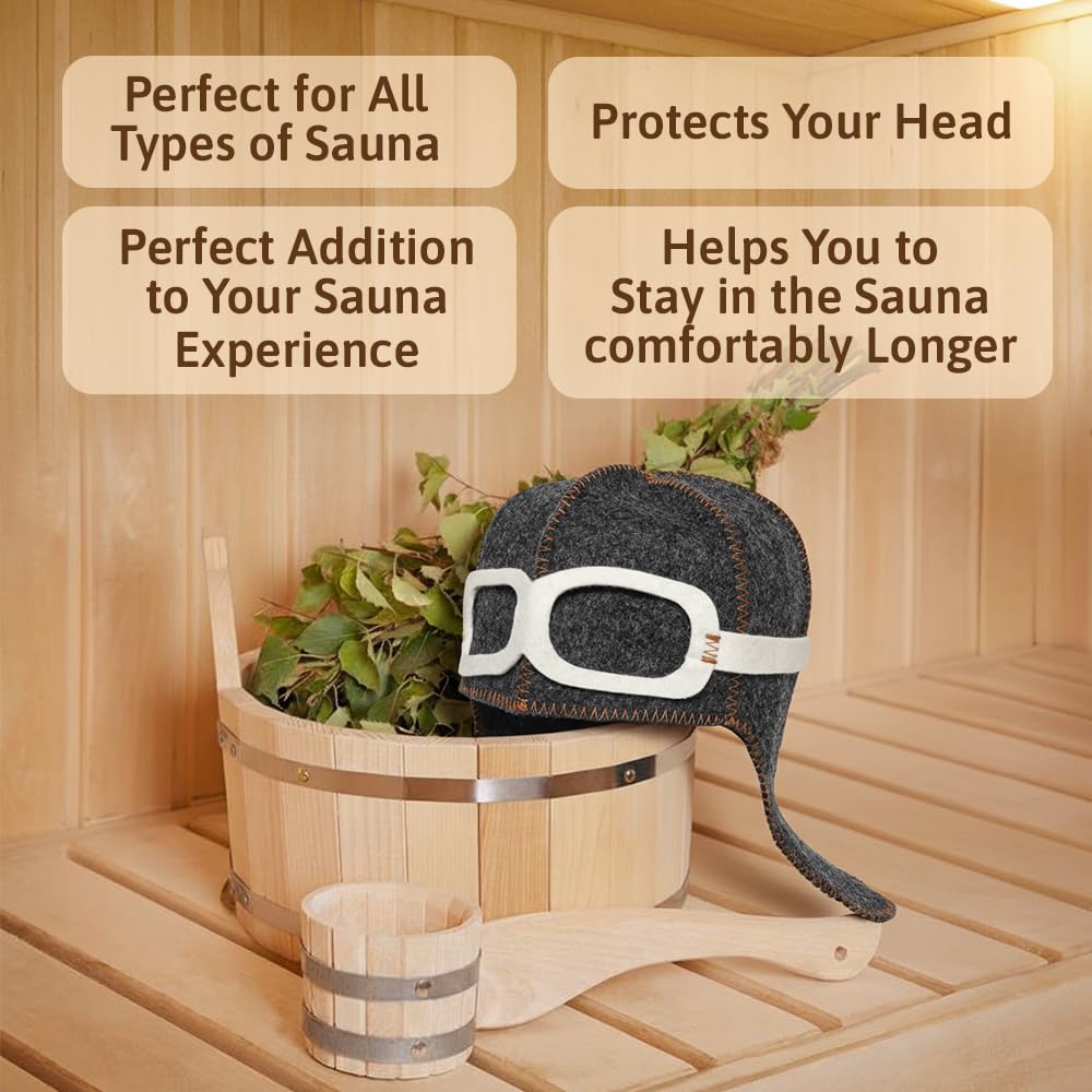 Pilot Sauna Hat for Men & Women Aviator Wool Mens - Banya Hat for Men Felt Sauna Cap for Women Finnish Gray