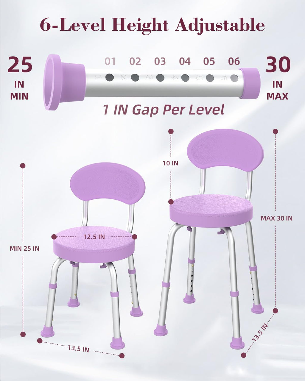 Fvzzin Swivel Shower Chair, 360° Non-Slip Shower Seat with Backrest for Elderly and Disabled, Height Adjustable Rotating Tub Transfer Bench for Seniors Bathroom Inside Shower(Purple)