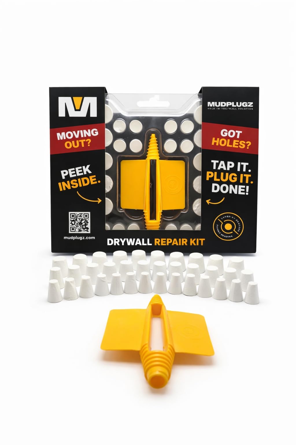 FIX Drywall Anchor Holes Fast - MudPlugz Drywall Hole Repair Kit - No Mesh - No Spackle - Professional Small Hole Wall Patch Kit - 36 Plugs - Reusable Prep Tool - Quick and Easy