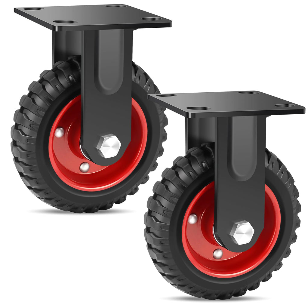 W B D WEIBIDA 6 Inch Heavy Duty Caster Wheels Set of 2, 900 LBS Outdoor Industrial Wheels Fixed Large Rubber Casters for Workbench, Dolly, Cart, Trolley, Wagon (2 Fixed)