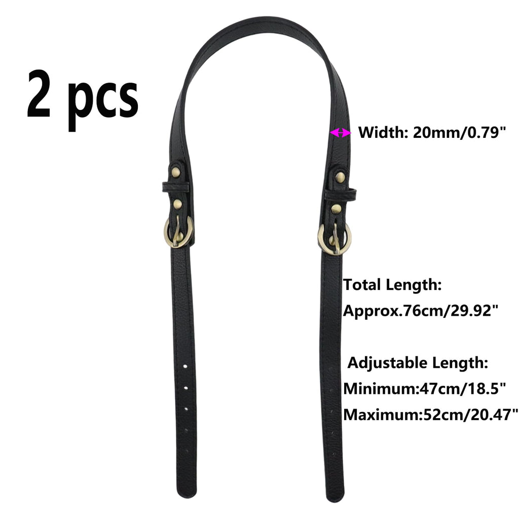 Semetall 2pcs Adjustable Handbag Straps - PU Leather Replacement Shoulder Strap Set for Purses, Totes, Bags (Black)