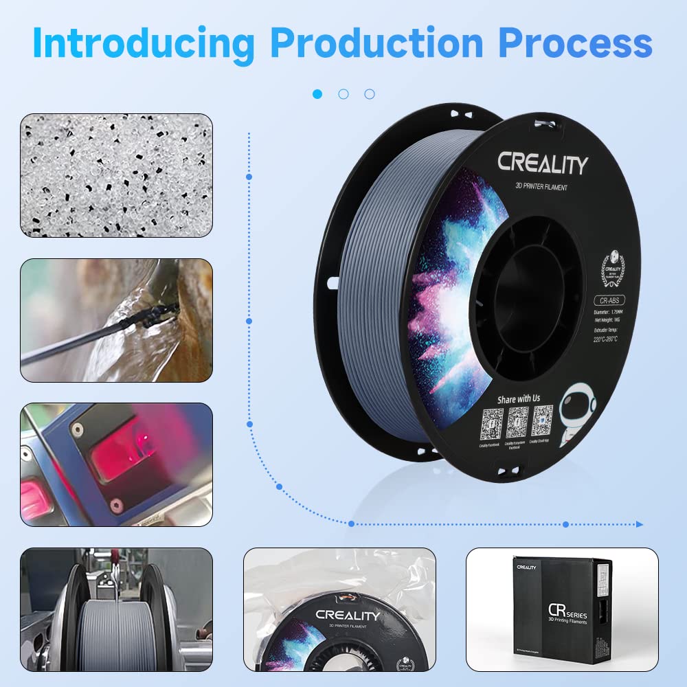 Creality ABS Filament 1.75mm, 3D Printer Filament, No-Tangling, Strong Bonding and Overhang Performance Dimensional Accuracy +/-0.02mm, 2.2lbs/Spool