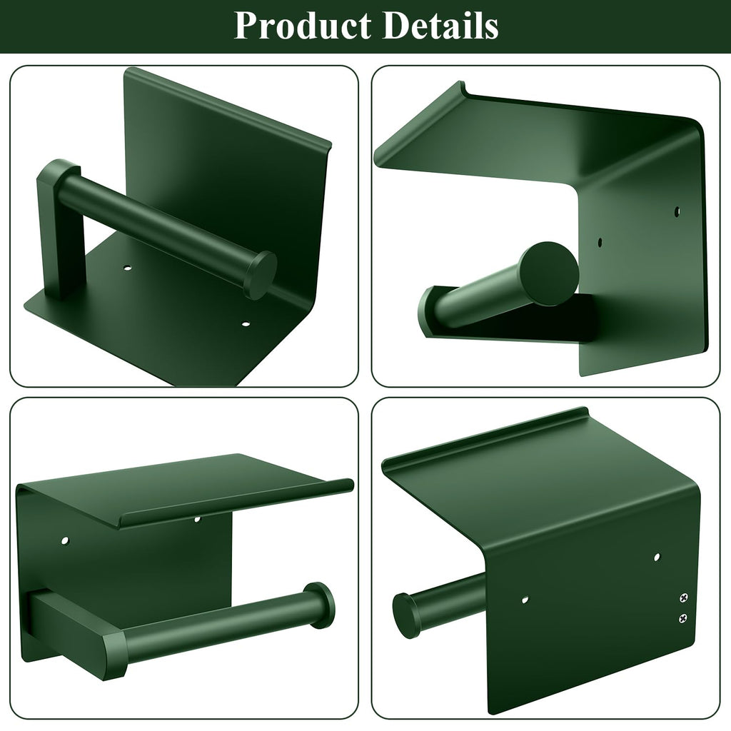 Tindbea Toilet Paper Holder with Shelf Adhesive or Screw Wall Mounted Toilet Paper Roll Dispenser Storage, Stainless Steel Bathroom Shelf Holder Accessories (Forest Green)