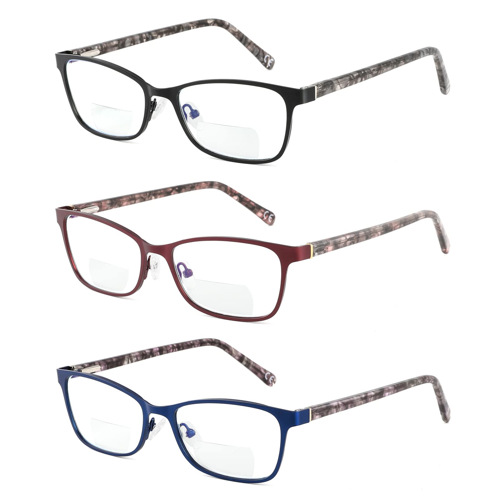 SUNAMOY Bifocal Reading Glasses Women Blue Light Blocking Computer Reader Clear Top Metal Small Cateye Fashion full Frame Ladies Designer Eyeglasses Stylish Lightweight Eyewear 2.50