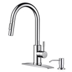FORIOUS Chrome Kitchen Faucet with Soap Dispenser, High Arc Modern Sink Faucet with Pull Down Sprayer and Deck Plate, Stainless Steel Fit for 1 or 3 Hole for Pot Filler Bar Farmhouse Laundry Rv