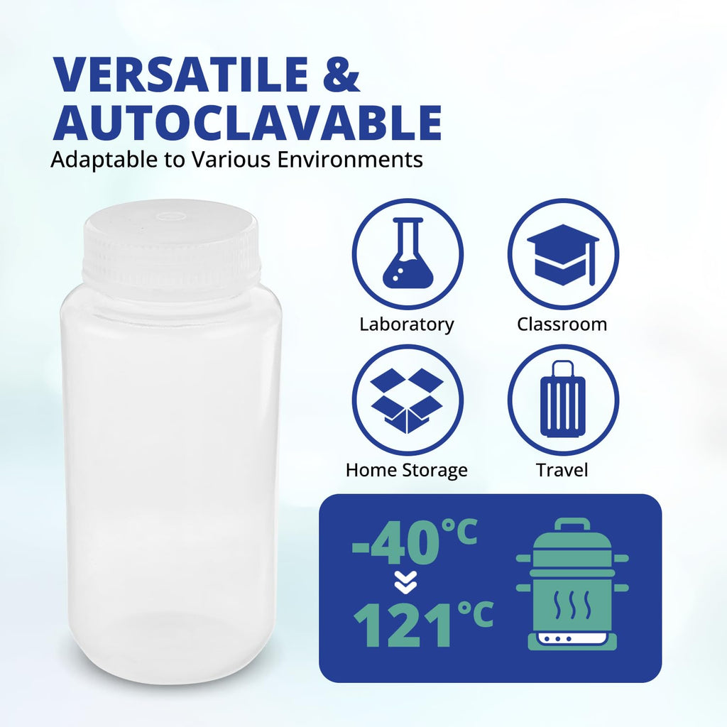 United Scientific™ Sample Bottles with Lids, Polypropylene, 250ml, 12-Pack