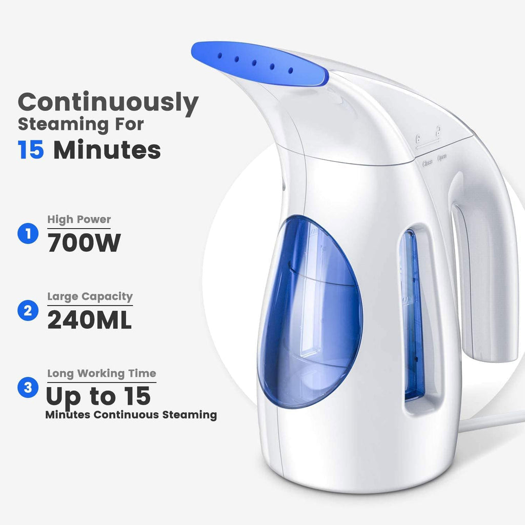 HiLIFE Steamer for Clothes, Portable Handheld Design, 240ml Big Capacity, 700W, Strong Penetrating Steam, Removes Wrinkle, for Home, Office(ONLY FOR 120V)-(Ocean Blue)