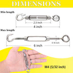 Turnbuckle Lsqurel 10PCS 304 Stainless Steel Turnbuckle Hook and Eye Heavy Duty M4 M6 M8 M10 Tensioner Adjustable Shade Sail Hardware for Tightening up Metal Cable Wire 5/32 1/4 5/16 3/8