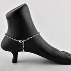YANARA Blue Turquoise Anklet for Women, Dainty Boho Summer Beach Jewelry for Girls, December Birthstone Handmade Charm Ankle Bracelets Silver Plated 9+1.5 inch Chain, Mother's Day Jewelry For Her