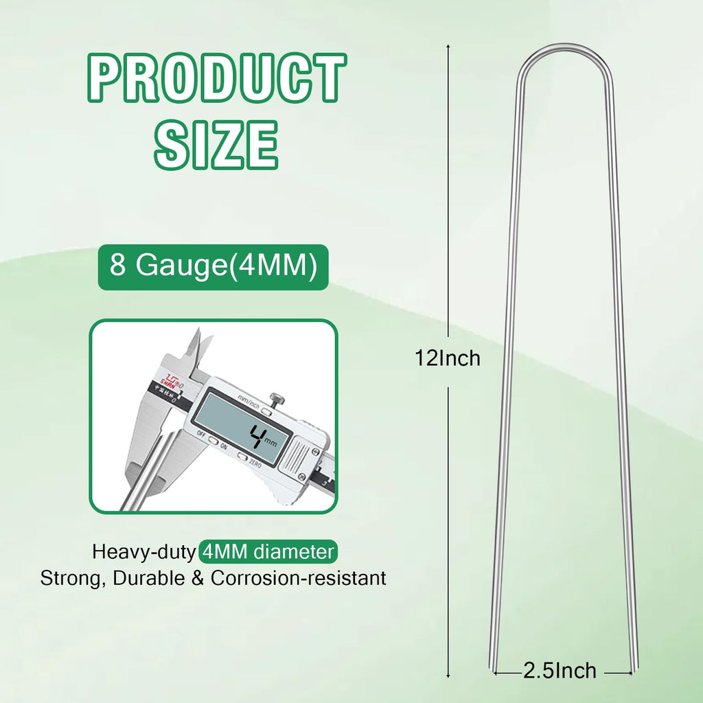 8 Gauge Landscape Staples, FUIJOL 12 Inch Heavy Duty U-Shaped Landscape Stakes, 100 Pack Galvanized Garden Staples for Weed Barrier Stakes, Ground Cover, Irrigation Tubing, Fence (100)