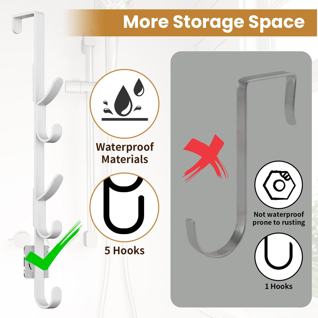 Kaiferty Over the Door Hooks, Metal Door Hooks for Hanging, Over the Door Purse Organizer for Coat Hanger, Back of Shower Door for Hanging Towel Rack Clothes, Hat, Bathroom, Closet (White-4Packs)