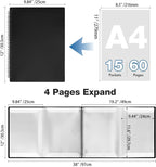 Sheet Music Folder 4 Pages Expand Piano Sheet Music Binder 30 Sleeves 60 Pages A4 Size Black Double Side Writable Choir Folder for Marching Band Piano Fits Letter Size (8.5x11in/216mmx279mm)