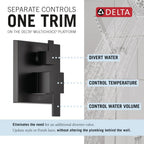 Delta Modern 14 Series Square Rain Shower System Faucet Set, Rainfall Matte Black Shower Head and Handle Set, Valve Trim Kit, 10 Inch, Matte Black 342701-BL