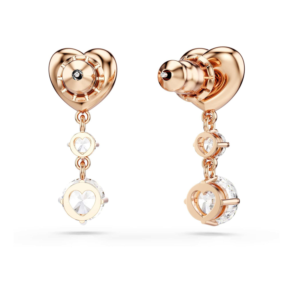 Swarovski Lifelong Heart Drop Pierced Earrings for Women, Set of White Crystal Heart Design Earrings with Rose-Gold Tone Plating
