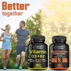 Health Dose Vitamin D3 10,000 IU + K2 (MK7) Supplement, 2-in-1 Formula, Immune Support, a Healthy Mood, Heart, Joint, Teeth, Bone Health, Calcium Absorption, 180 softgels. (3)