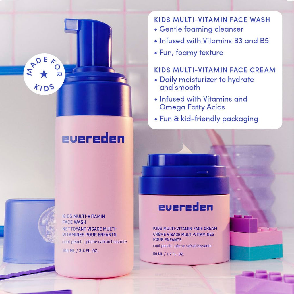 Evereden Kids Happy Face Duo (Melon Juice) - Multi-Vitamin Face Wash & Face Cream Set - Clean & Vegan Skin Care for Kids 3+ - Moisturizing, Nourishing, & Protective Skin Care Set
