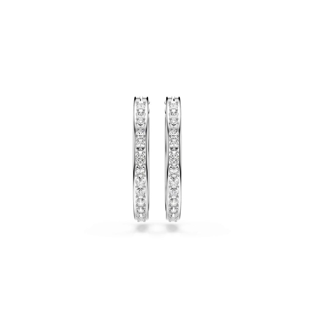 Swarovski Sommerset hoop earrings, White, Rhodium plated, One Size, Silver, Crystals