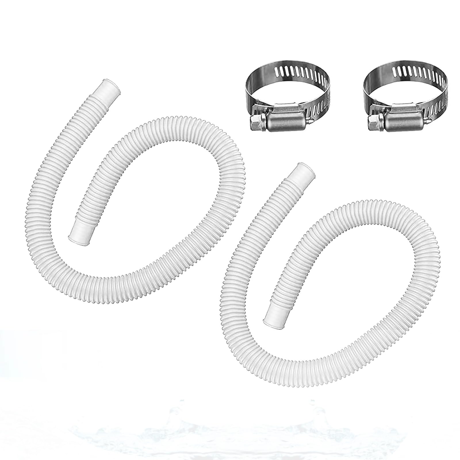 1.5” x 41” Pool Pump Replacement Hose, 2-Pack Above-Ground Pool Hoses with 4 Stainless Steel Clamps, Compatible with Intex, Coleman, Summer Waves Pool Pumps & Filters (2 PACK White)