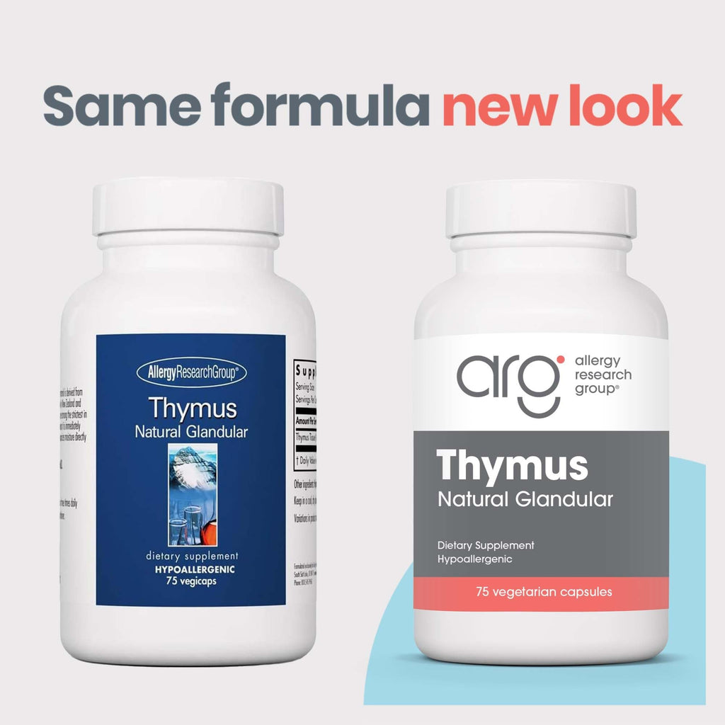 Allergy Research Group ARG Thymus - Glandular Supplement - Freeze-Dried Tissue - Immune System Support - Lyophilized Extract - Hypoallergenic & Non-GMO - 37 Servings - 75 Vegicaps