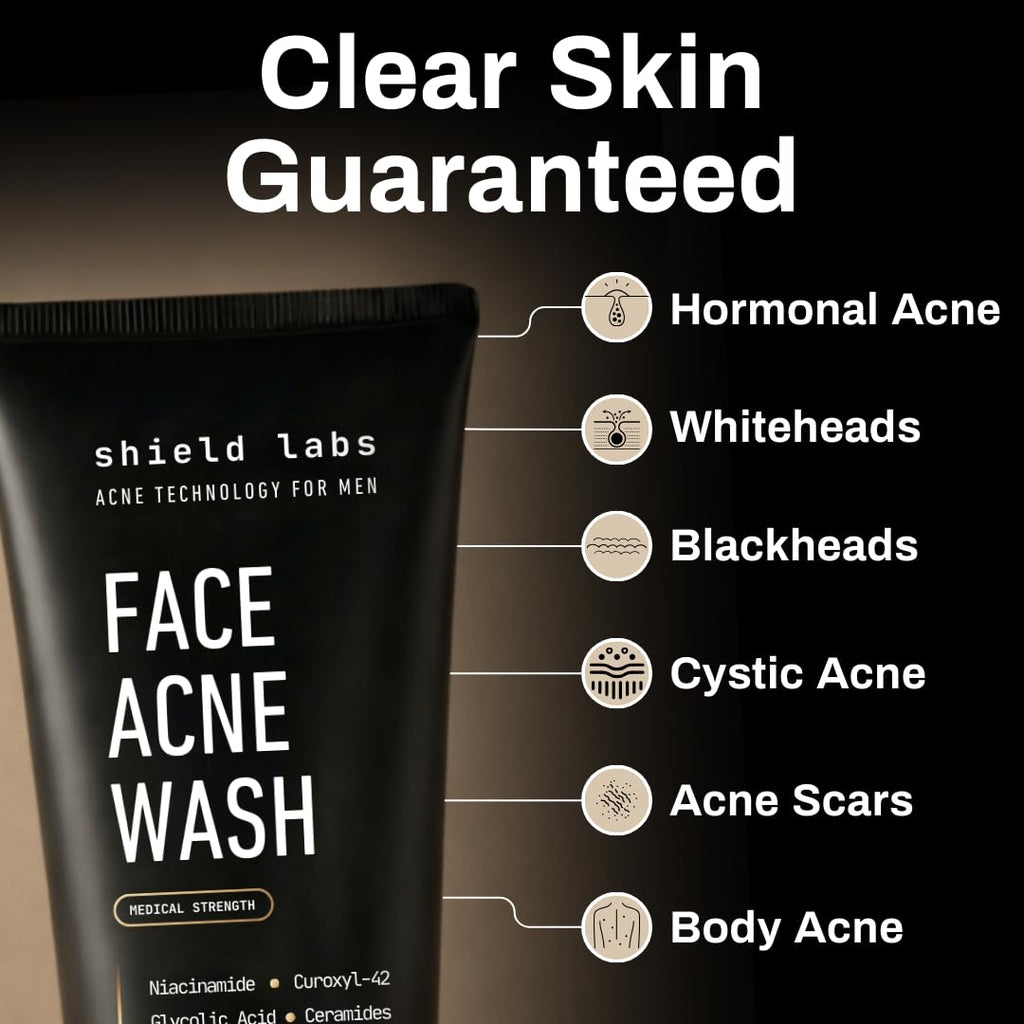 Acne System for Men and Boys, Face Wash, Moisturizer, Pimple Patches, Shield Men's Skin Care Set (4 Months)