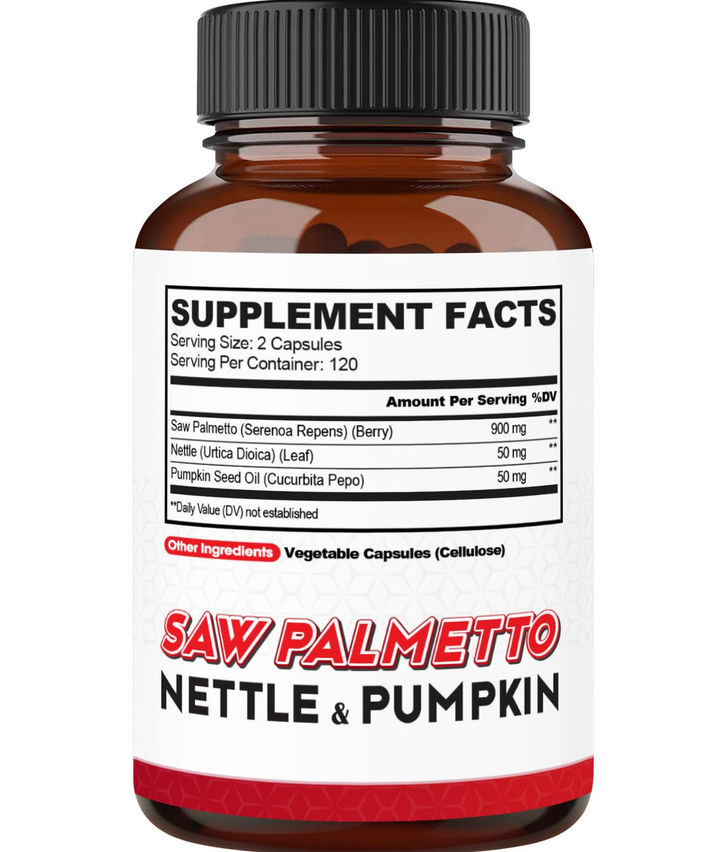 agobi Saw Palmetto Supplement with Nettle Leaf & Pumpkin - Support for Restful Mood, Hair Health, Immune System & Energy Production - 240 Veggie Capsules for 4-Month Suppply