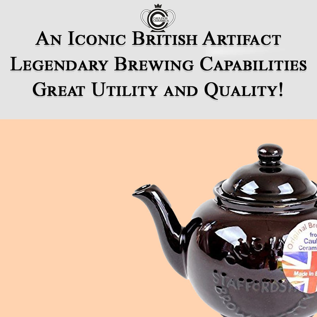 Cauldon Ceramics Classic Brown Betty Tea Pot | Hand Made 2 Cup Brown Betty Teapot with Logo | Made with Staffordshire Red Clay | Traditional Teapot | Authentic, Made in England Teapot | 20 Fl Oz