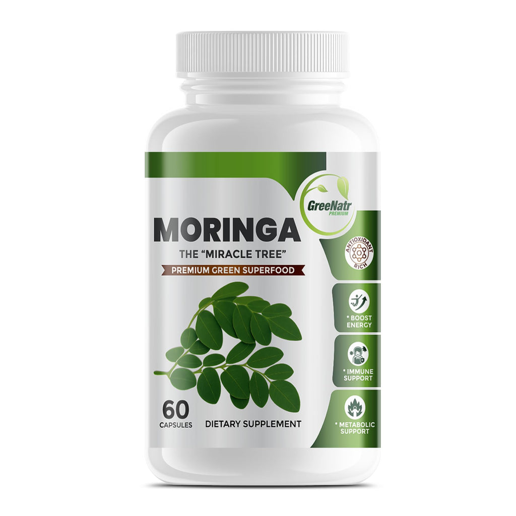 Pure Moringa Oleifera Green Superfood Capsules with Vitamin C, Omega 3 & Amino Acids - Boosts Energy, Mood, Memory, Immune Support - Made from Organic Moringa, Non-GMO - 60 Capsules (1 Bottle)