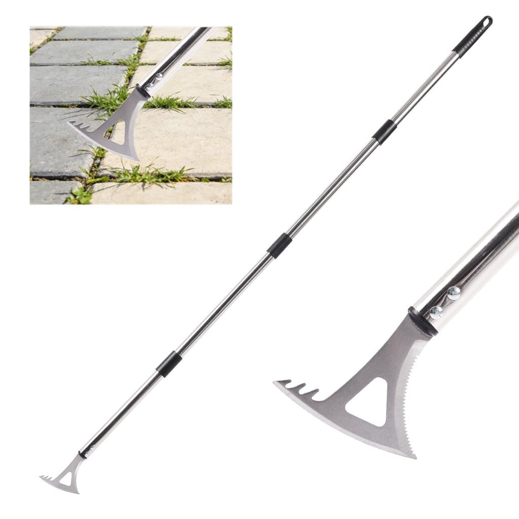 EOMEOH Crack Weeder, 3-in-1 Stainless Steel Weeding Tool with 60" Long Handle - Stand Up Weeder for Driveway, Sidewalk & Deck Crevices - No Bending, Tool-Free Assembly