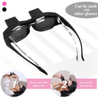 Beiskll Lazy Glasses - Horizontal Reading Prism Glasses, 2 Pack Bed Lie Down Reading & Watching TV Spectacles, Unisex Lightweight Periscope Eyewear（Black+Pink）