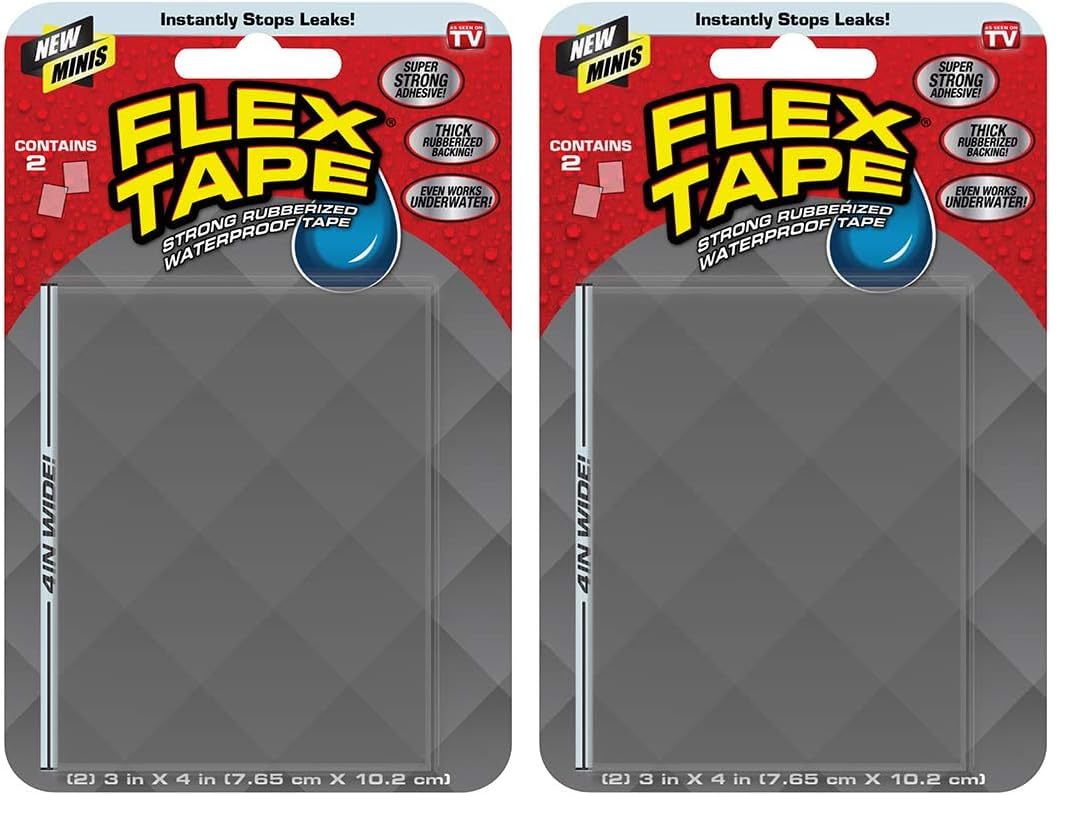 Flex Tape, Mini, Clear, Original Thick Flexible Rubberized Waterproof Tape - Seal and Patch Leaks, Works Underwater, Indoor Outdoor Projects - Home RV Roof Plumbing and Pool Repairs (Pack of 2)