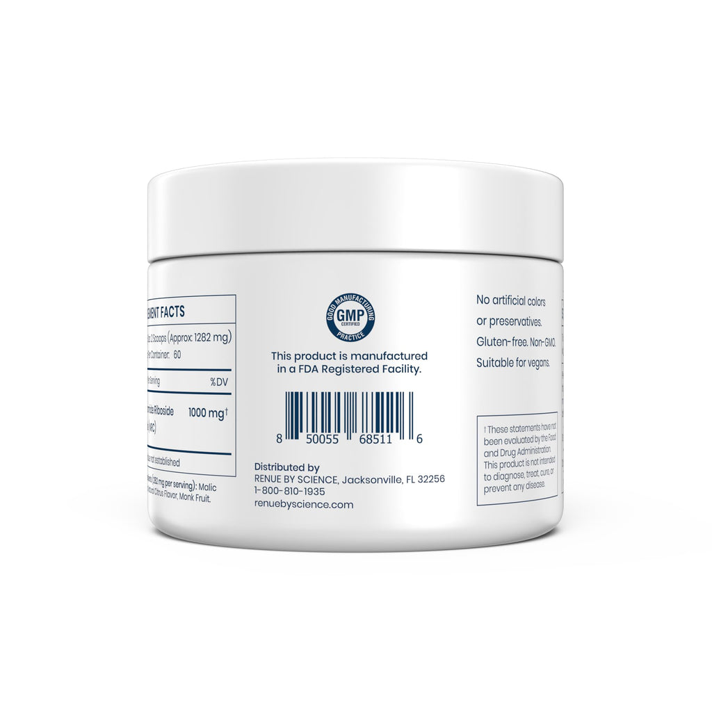 Renue By Science Nicotinamide Riboside | 1000mg Nicotinamide Powder - High Strength NR NAD Powder Sublingual Citrus Burst Flavor | Manufactured in the USA & Third-Party Tested | 60 Servings