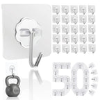 DDMY Hooks for Hanging, 50 Pack Wall Hooks 50lb(Max) Transparent Reusable Waterproof Adhesive Hook for Kitchen Curtain, Towel Hook for Bathrooms, Heavy Duty Self Coat Hook for Walls No Damage
