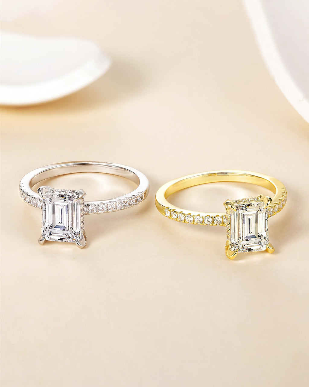 TIGRADE 3CT Engagement Ring for Women Emerald Cut Cubic Zirconia Wedding Band CZ Promise Wedding Ring Size 4-11, Silver, Size 7