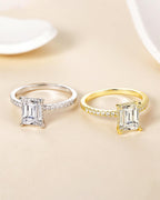 TIGRADE 3CT Engagement Ring for Women Emerald Cut Cubic Zirconia Wedding Band CZ Promise Wedding Ring Size 4-11, Silver, Size 7
